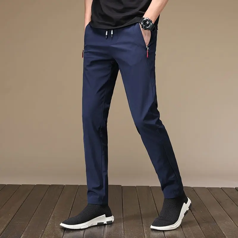 Fashion Men Solid Casual Pants Koreon Big Size Spring Summer Thin Pocket Elastic Waist Streetwear Business Loose Sports Trousers
