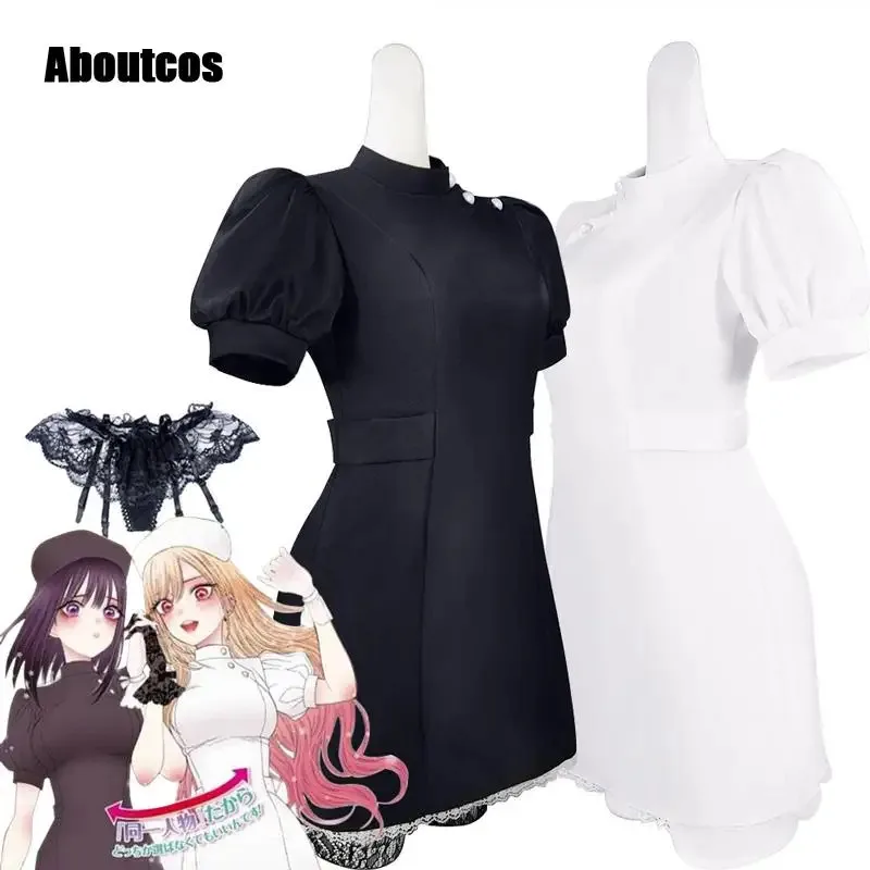 Aboutcos My Dress-Up Darling Marin Kitagawa, disfraz de Cosplay, uniforme de enfermera Kuroe Shizuku, conjunto de vestido de enfermera blanco y negro, traje de Anime