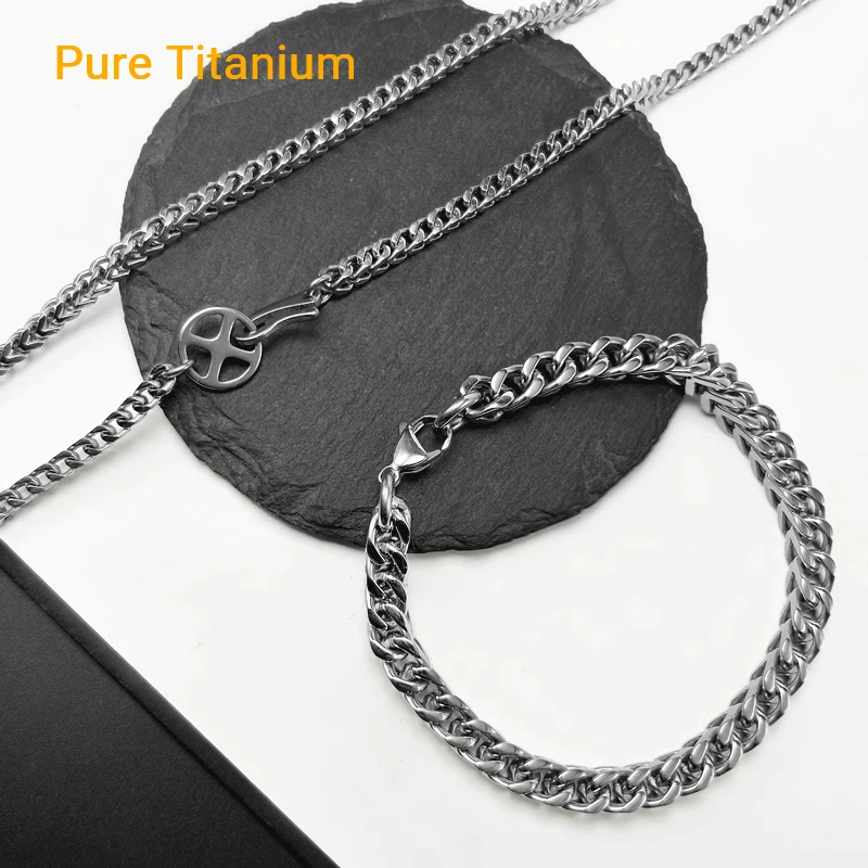 

New 4mm/7mm Pure Titanium Square Keel Chain Necklaces Bracelets for Men Women Anti-Allergy Hip-Hop Titanium Chain Jewelry Gifts