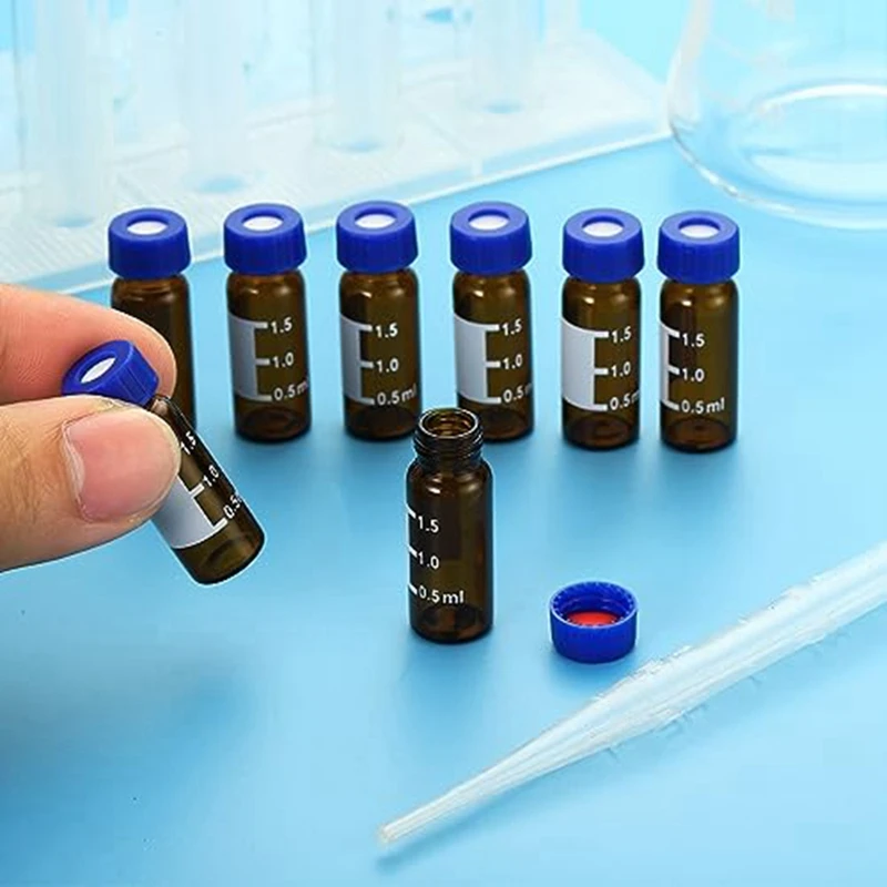 100팩 HPLC/GC 바이알 9-425 실험실 앰버 바이알 샘플 바이알 스크류 캡 쓰기 패치 브라운