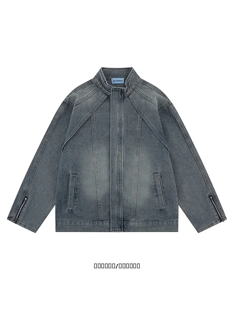 

Повседневная джинсовая куртка с длинными рукавами и воротником-стойкой для мужчин, в этническом стиле, весна 2025, модный тренд