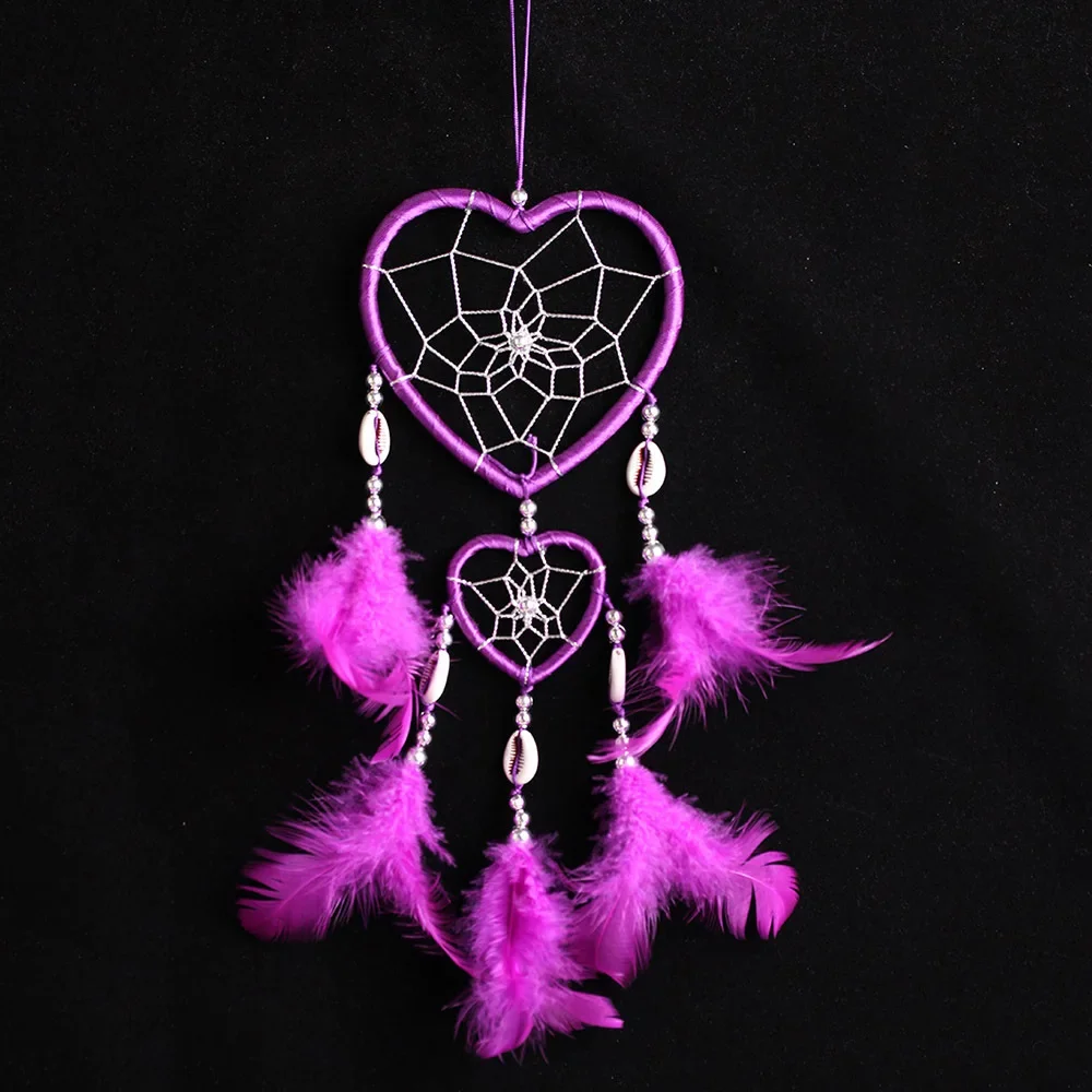 Indian Pink Purple Feather Dreamcatcher Love Wall Hanging Room Decor Handmade Aesthetic Retro Dream Catcher Wind Chime Ornament