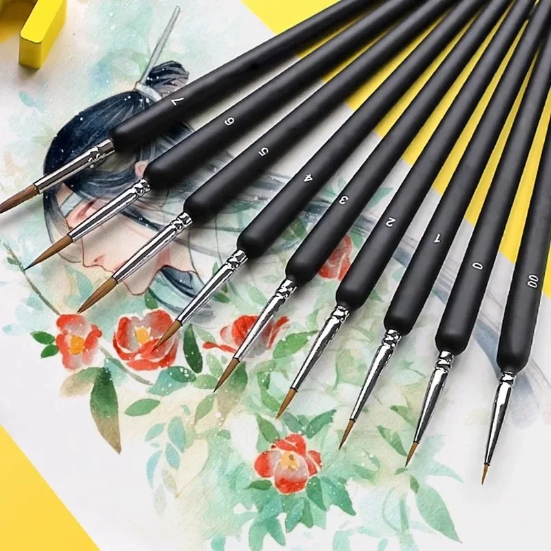 11pcs Miniature Hook Line Pen Art Painting Brushes Extra Fine Soft Hand Painted 00000 Brush For Gouache Watercolor Oil Paint