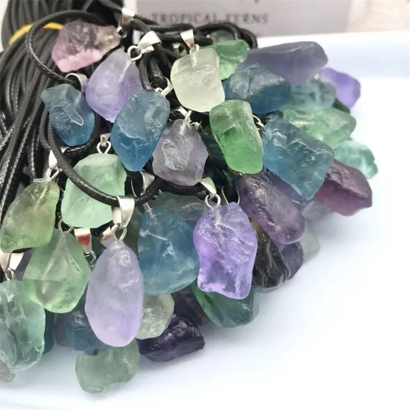 1/5/10/20/50pc Natural Irregular Raw Crystal Energy Stone Pendant Mineral Fluorite Amethyst Labradorite Sodalite Quartz Necklace