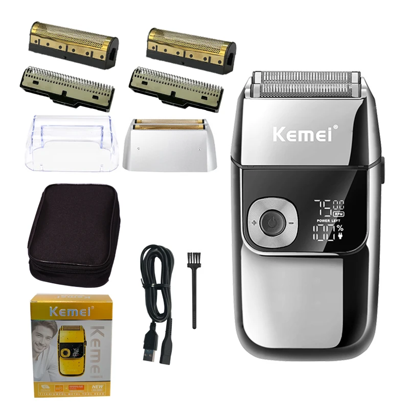 Kemei 2 w 1 Elektryczna Golarka Męska Elektryczna Maszynka do Golenia Akumulatorowa Golarka do Brody Pływający Trymer do Włosów Pielęgnacja Twarzy Maszynka do Golenia na Łysą