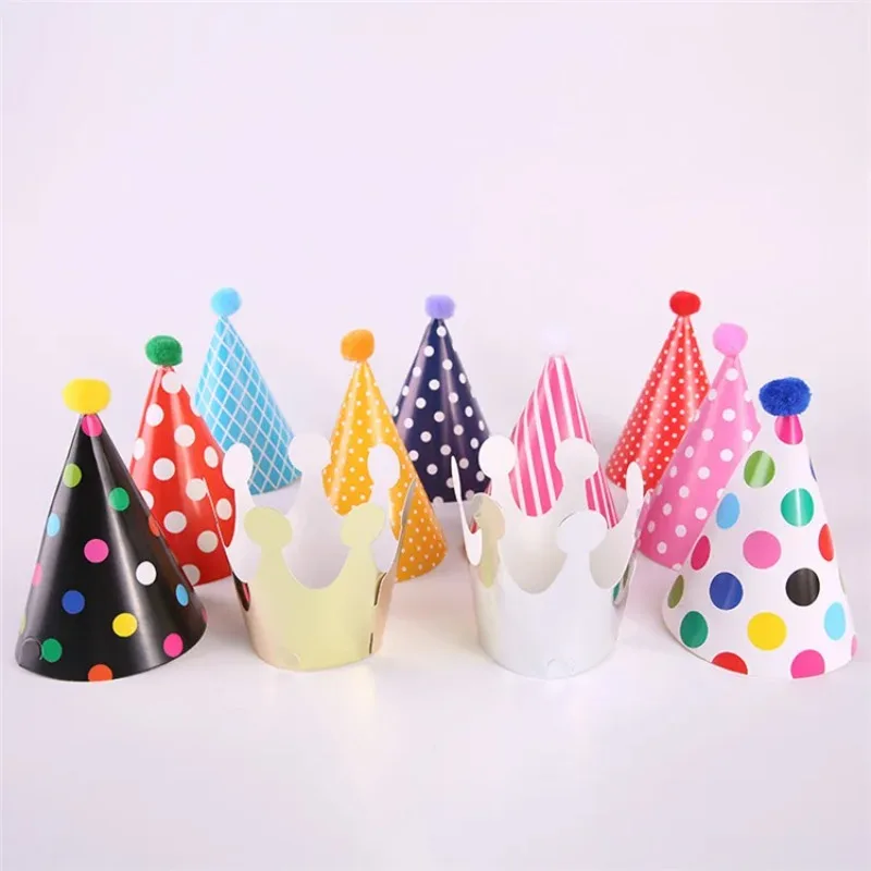 11Pcs/Bag Happy Birthday Party Hats Polka Dot DIY Handmade Cap Crown for kids Birthday Party Photo Props Baby Shower Decoration