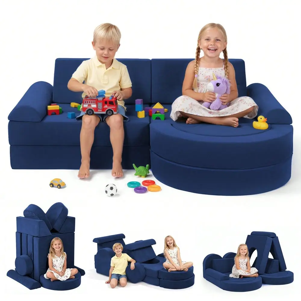 Modular Kids Play Couch 16pcs, Kids Toddler Couch Building Fort For Playroom, Bedroom, Toddler Sectional Play Sofa, Convertible