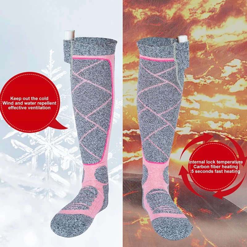 Electric Winter Heated Socks Women Men Anti-Cold Thermal Skiing Winter Heated Long Sock Outdoor Camping Hiking Warmth Stocking