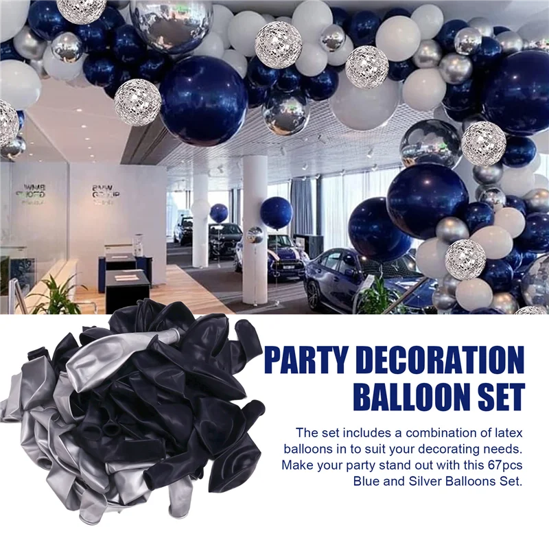 

Синие и серебряные воздушные шары, 67 шт., 12 дюймов, синие и серебряные воздушные шары для сбора на день рождения, выпускной-B60B