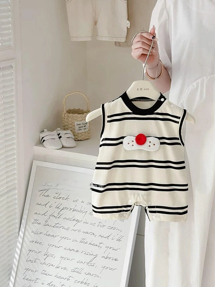 Adorable Summer Thin Baby Rer Vest Striped Svel Clothes for Infants Cute Faionable Ensemble Made of Rabbit Fur