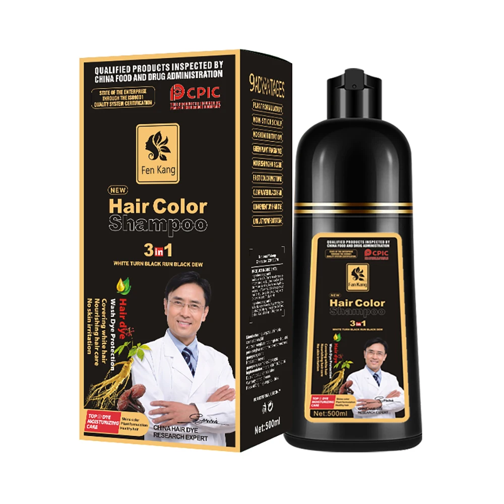 3 In 1 Instant Coloring Shampoo Natuurlijke Zwarte Kleur voor Mannen Vrouwen DIY Haarverf Kruidenbruine Kleurverzorging 500 ml Haarverf Shampoo