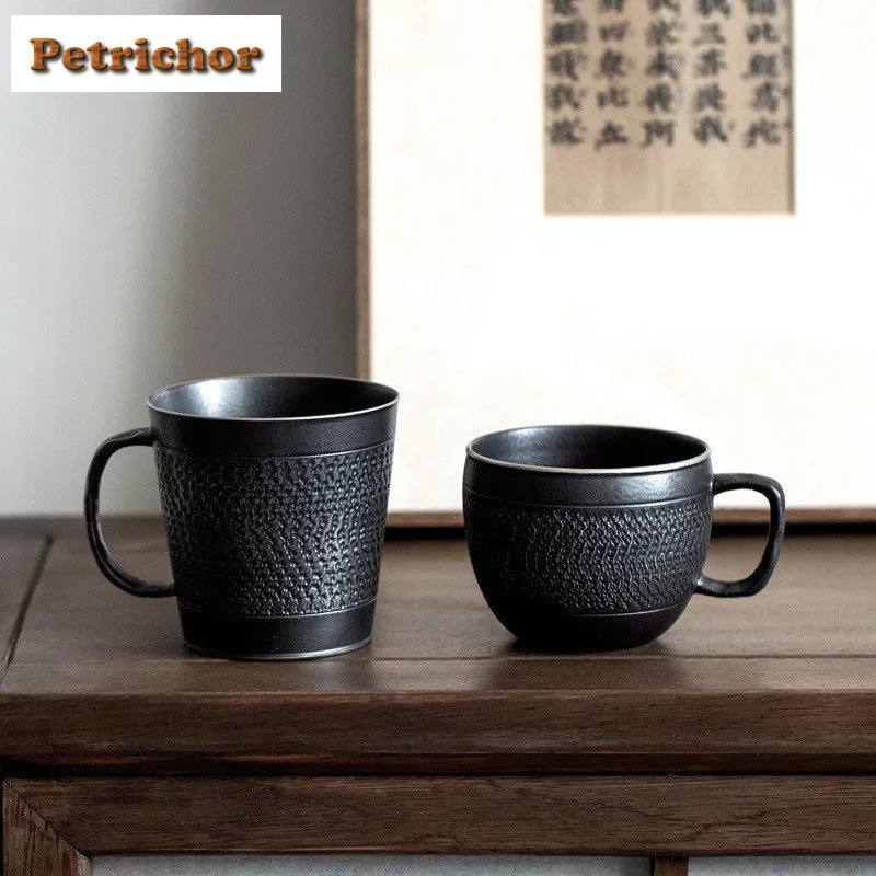 

Japanese Silver Black Handmade Coffee Mug Oatmeal Breakfast Mug Afternoon Tea Mug Personal Office Water Cup Teaset Ornaments