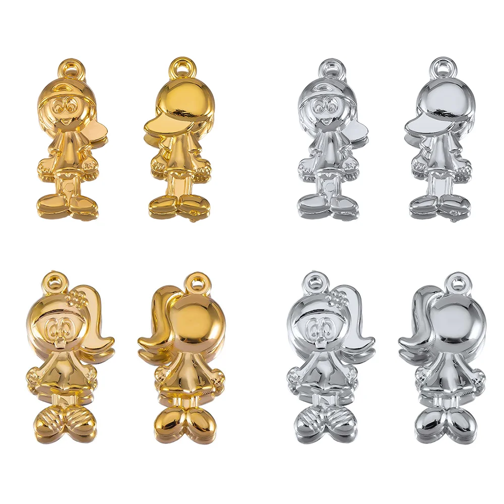 

20pcs Charms Lovely Girl&Cool Boy CCB Plastic Plated Gold/Steel Color Pendants For DIY Handmade Tibetan Jewelry Making Wholesale