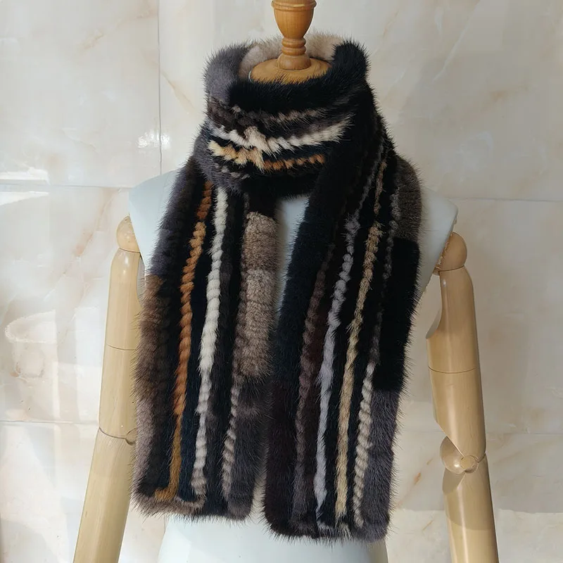 Sales Women Winter Luxury Real Mink Fur Scarf Long Fashion Thick High Quality Warm Knitted Genuine Mink Fur Scarves