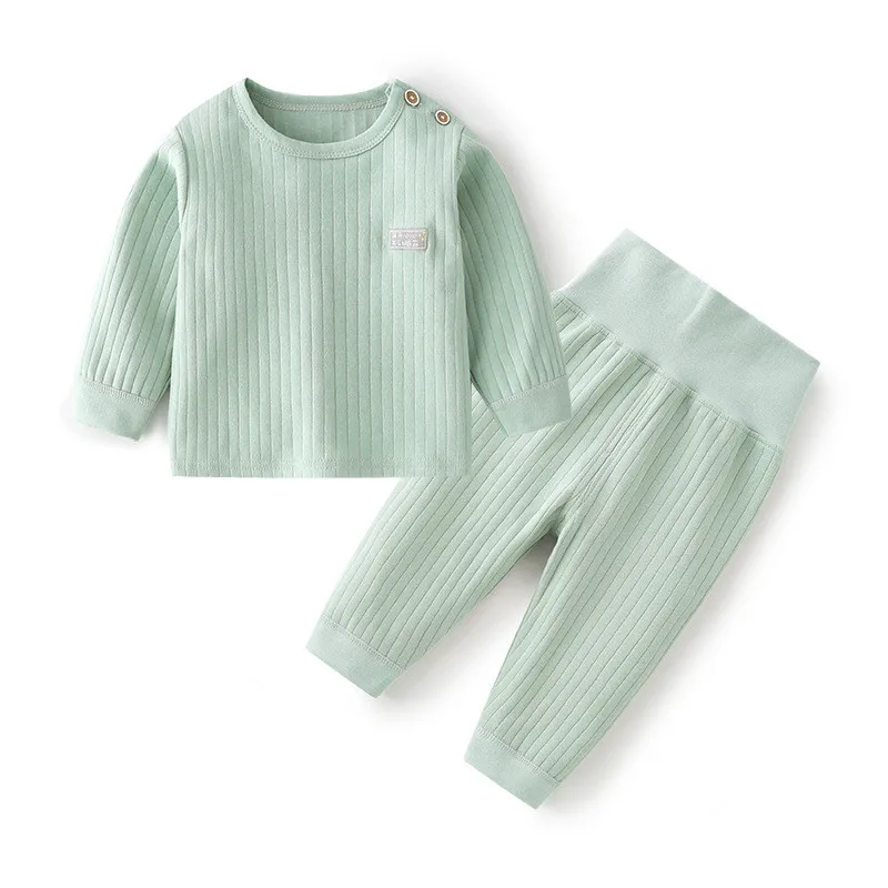 

Baby underwear set for boys girls baby cotton stand collar shoulder buckle 2pcs/set children autumn clothes high waist long pant