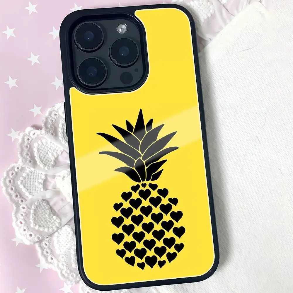 Heart Shaped Pineapple Yellow Phone Case Black Hard Plastic Phone Case For Iphone 17 Air 16 15 14 13 12 Pro Max PC TPU Ins Case