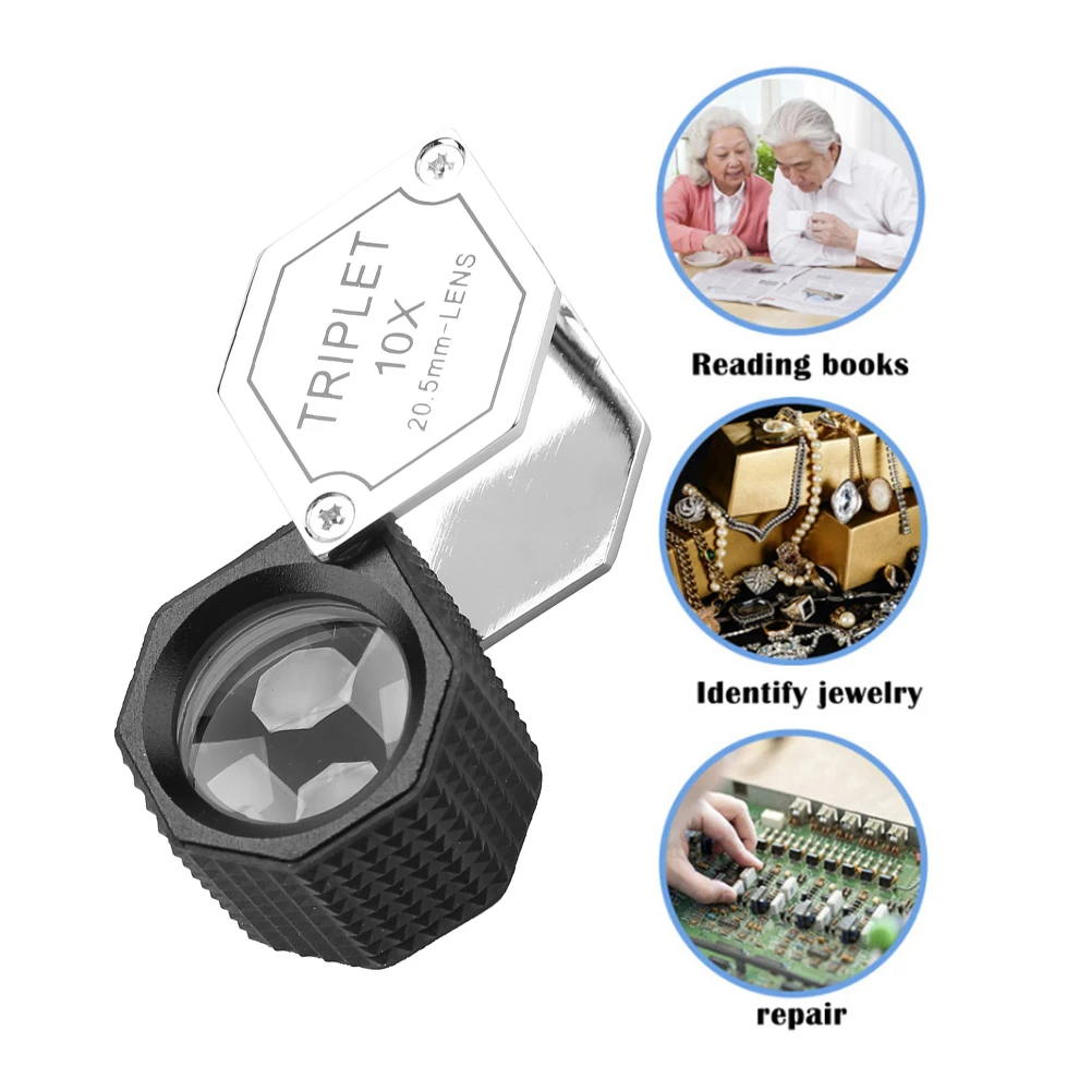 Hexagon 20.5mm Diameter 10x Loupe Triplet Gemstone Magnifier Diamond Grading Eye Magnifying Jewelry Identification Tools ﻿