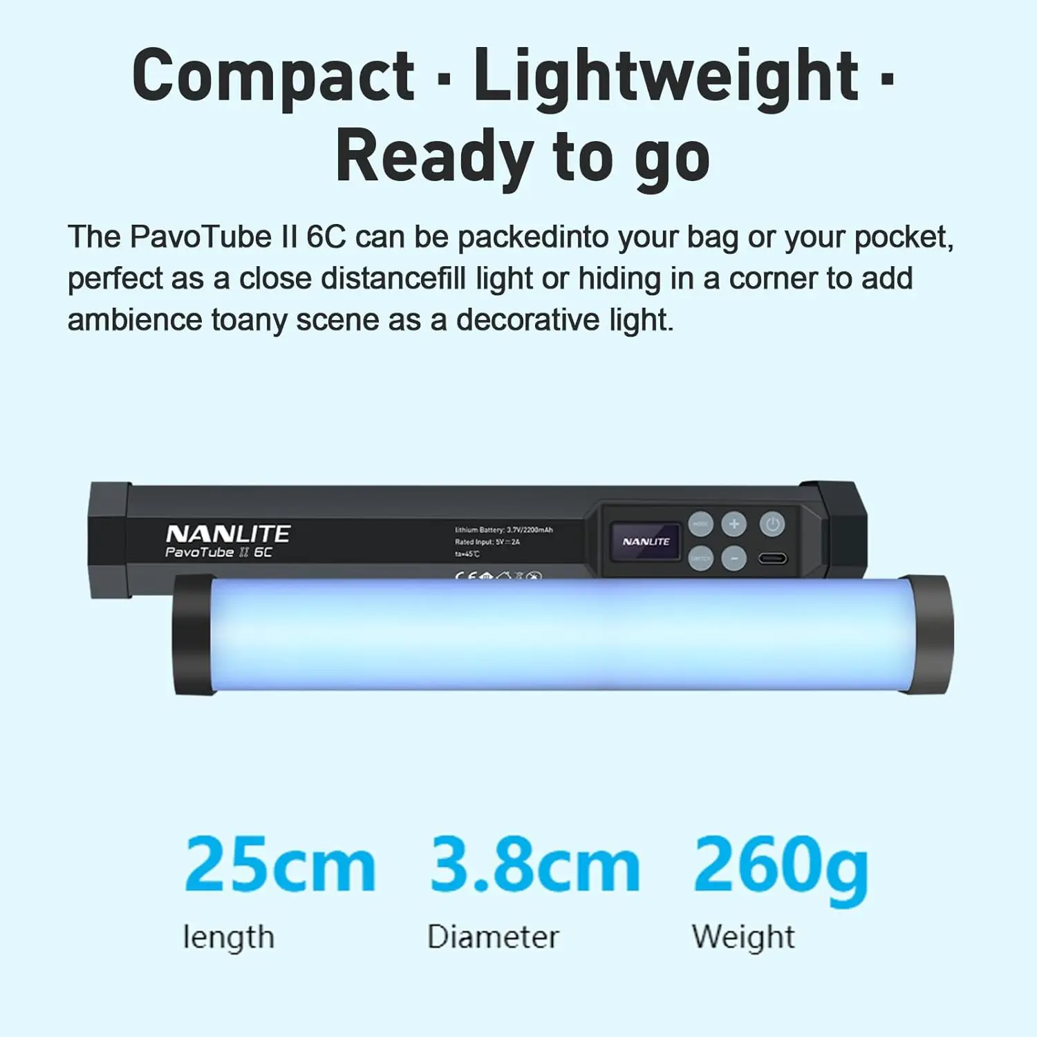 Nanlite PavoTube II 6C LED RGB 라이트 튜브 휴대용 핸드 헬드 사진 조명 스틱 CCT 모드 사진 비디오 소프트 라이트