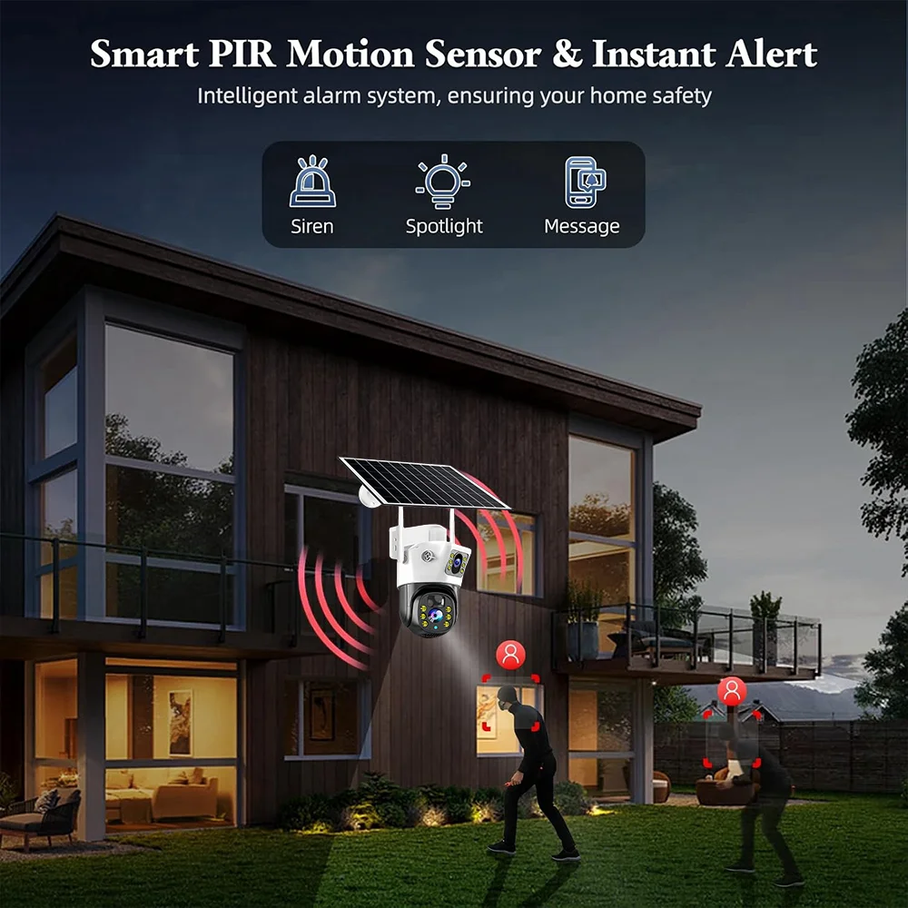 8MP 4G Camera With Solar Panel V380 Pro Outdoor Surveillance IP Camera Support Color Night Vision PIR Motion Detection V380 Cam