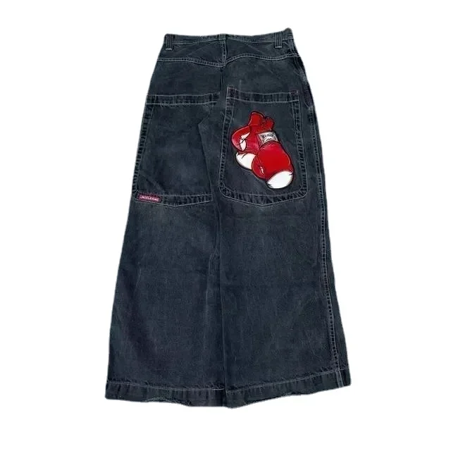 جينز JNCO-Men هيب هوب بساق واسعة ، نسر Y2K مُطرز ، بنطال دينم كاجوال عتيق ، بنطلون واسع الخصر ، ملابس شارع ، هاراجو ، جديد