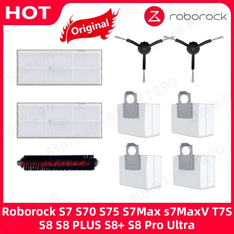 

Original Roborock S70 S75 S7Max s7MaxV T7S Plus S8 PLUS S8+ S8 Pro Ultra Filter Side Self Cleaning Brush Dust Bag Accessories