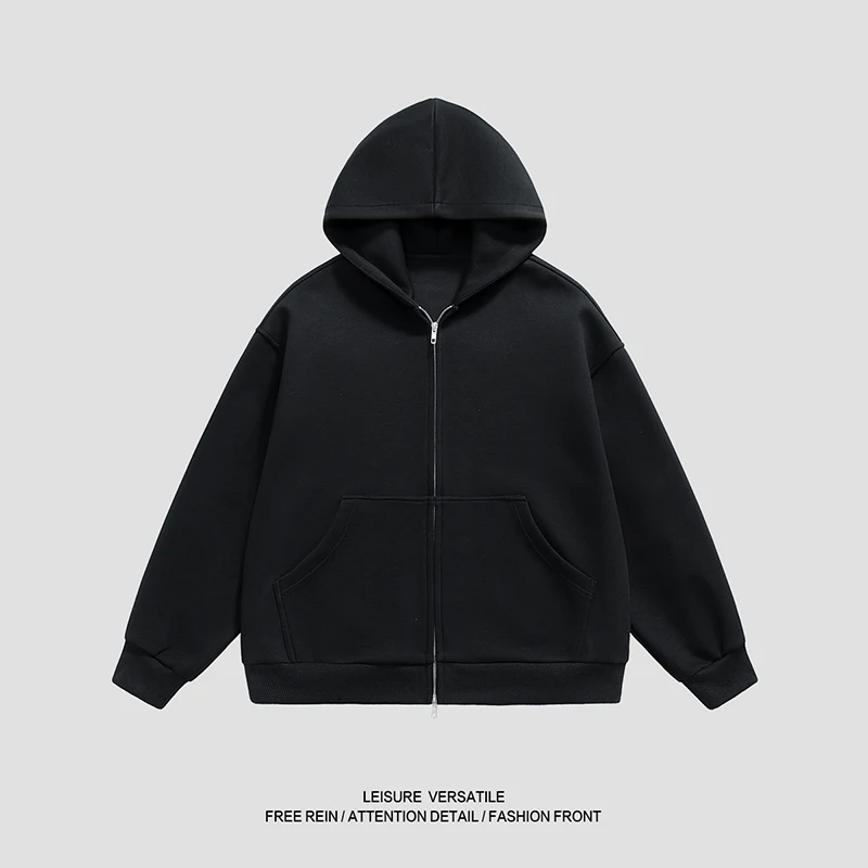

2025 New Men's Hooded Zipper Jacket, solid color loose fit design, breathable soft material, fashionable street kangaroo pocket