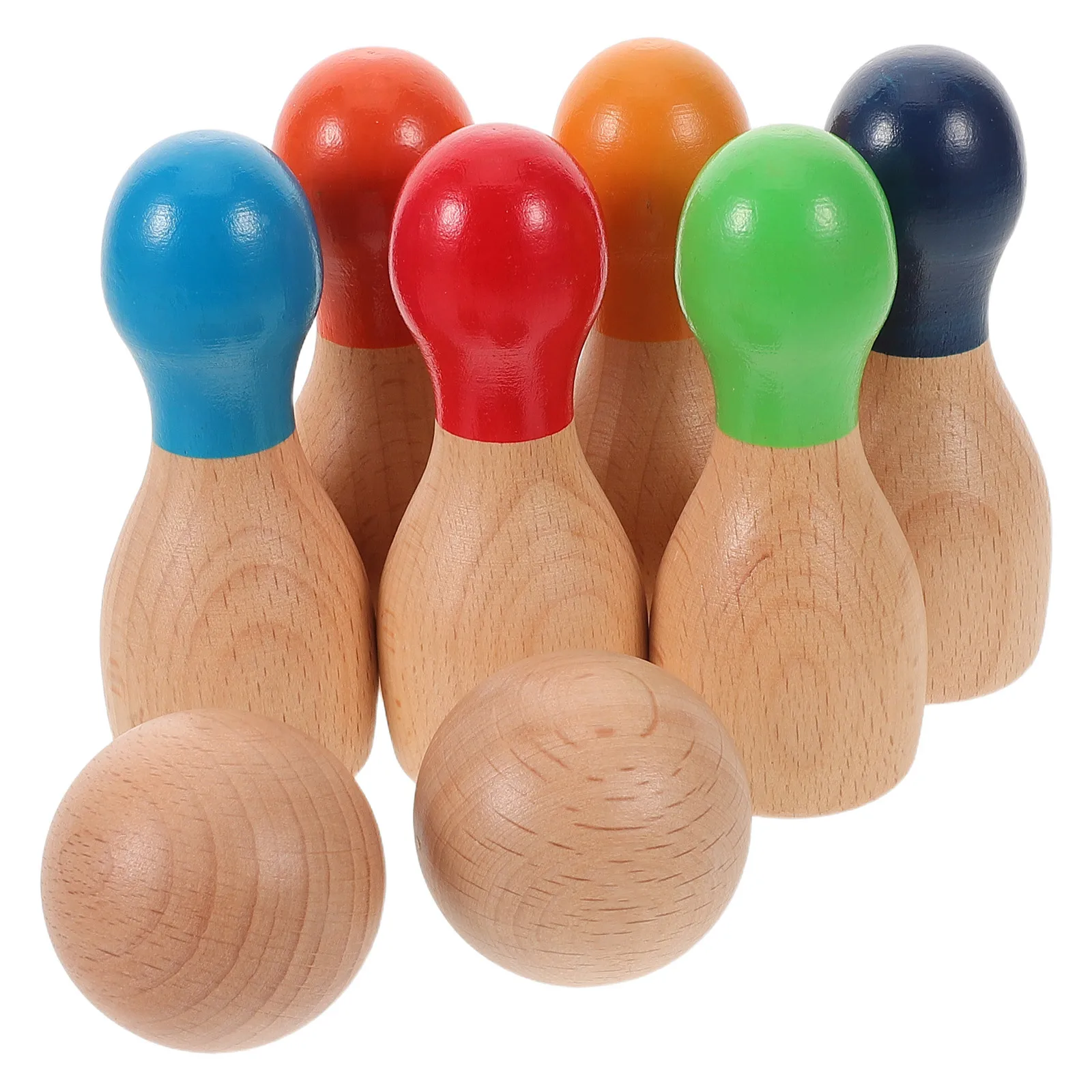 

1Set Mini Wooden Bowling Set Rainbow Pins - Safe Smooth Finish Design - Promotes Active Gatherings Toddler Party