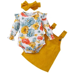 3 Stück Frühling Herbst Baby Mädchen Kleidung koreanische Mode Blumen Langarm Neugeborenen Bodysuit Kleid Kleinkind Boutique Outfits bc1842