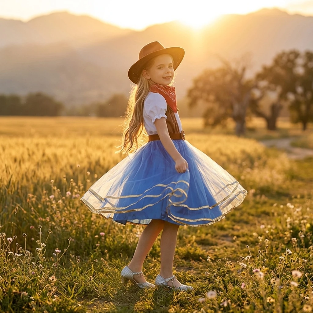 Halloween Adult Western Cosplay Costume Set Hat Scarf Vest Belt Tutu Princess Dress Unisex Family Party Dress Up