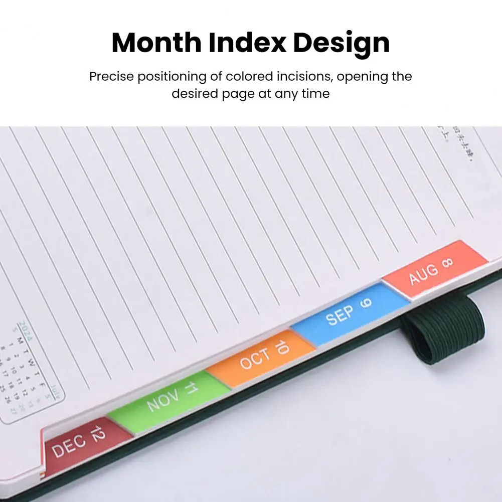 2024 Planner Faux Leather Hardcover Pen Holder Bookmark Colorful Monthly Index Journal Dairy Notebook Student Supplies блокнот