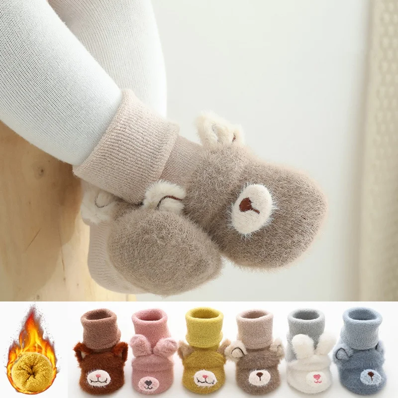 Winter Warm Terry Cotton Socks for Baby Cute Three dimensional Cartoon Plush Unisex  Sock  Anti slip Infant Floor Socks 0-3Years