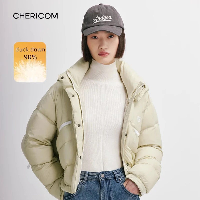 

Женский короткий пуховик Chericom 90, дизайн с капюшоном на утином пуху, теплые спортивные шикарные пальто с пышным дизайном Y298008Y