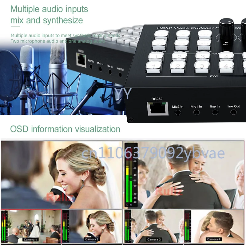 4K HDMI Video Switcher Mic Mixer Multi Camera Live Streaming Broadcasting Production Support Type C Video Capture Card Record