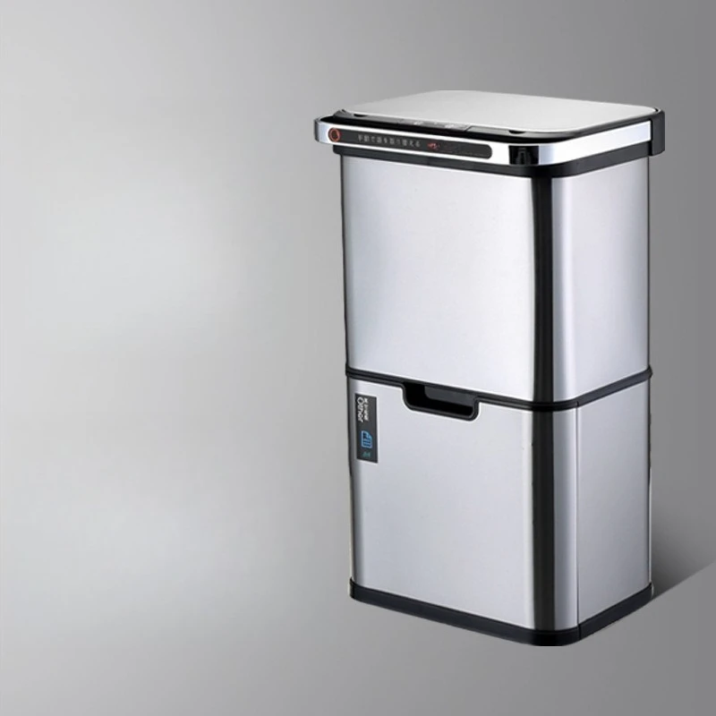 Garbage sorting trash can, household dry and wet stainless steel double bucket induction