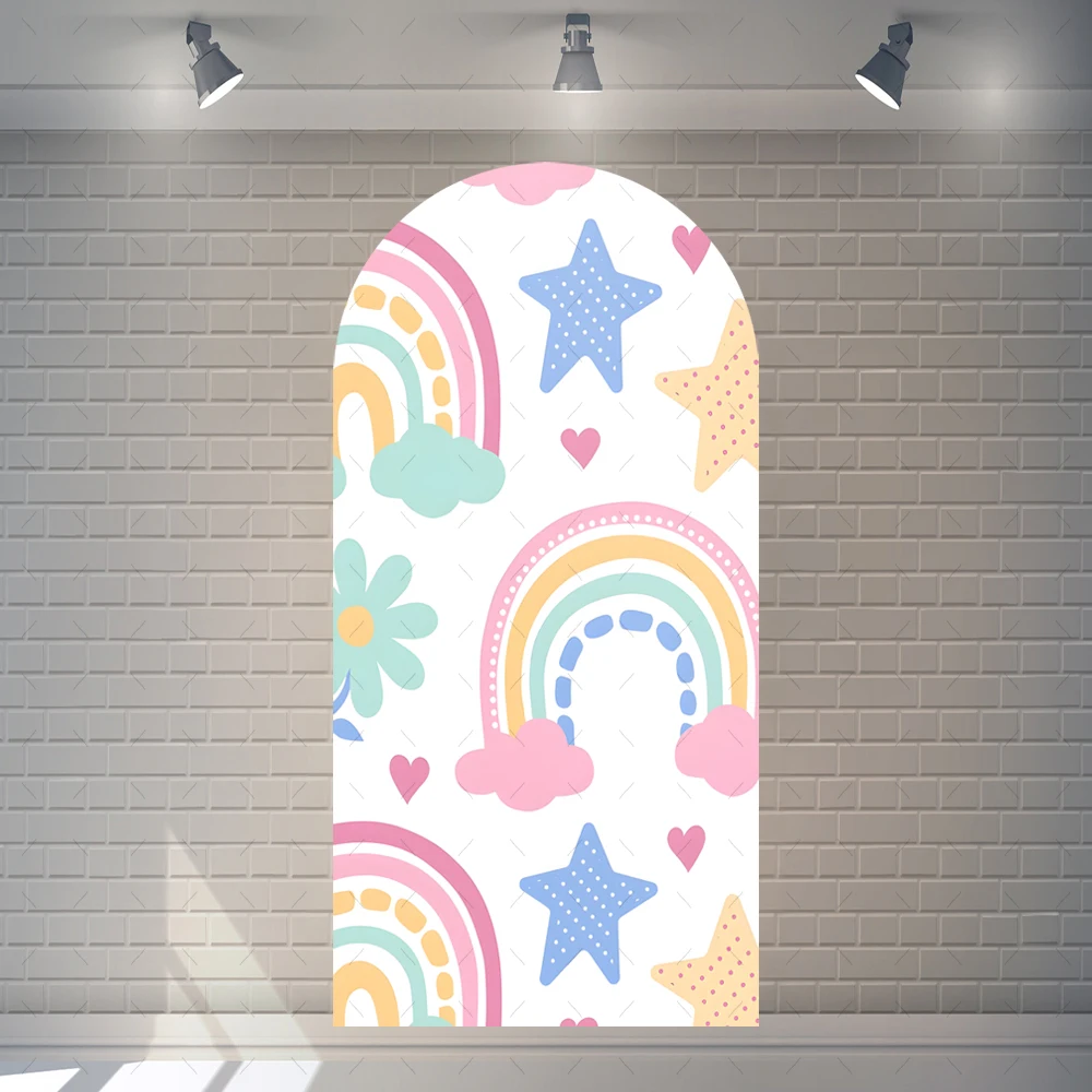 Rainbow Unicorn Arch  Photography Backgrounds Custom Pink Glitter Star Girl Baby Birthday Backdrop Decoration Photo Studio Props