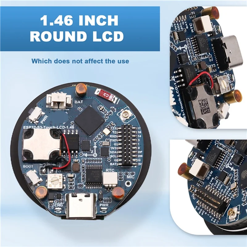 لوحة تطوير LCD مستديرة من Xiaozhi Deepseek AI Chat مقاس 1.46 بوصة ESP32 S3، ميزات صوت SD/MP3، LVGL، منفذ البطارية - الإصدار B