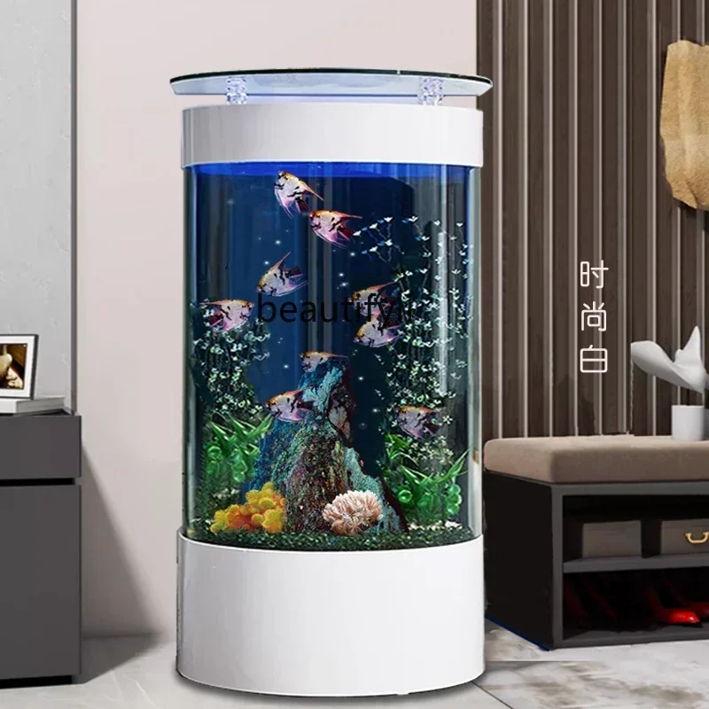 Living Room Semi-round Fish Tank Wall-Mounted Vertical Column Ecological Replacement-Free Aquarium Fish Globe