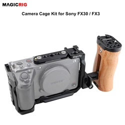 MAGICRIG FX30 Cage Kit for Sony FX30 / FX3 Camera with Wooden Side Handle, Cable Clamp, NATO Rail, Cold Shoe Mount