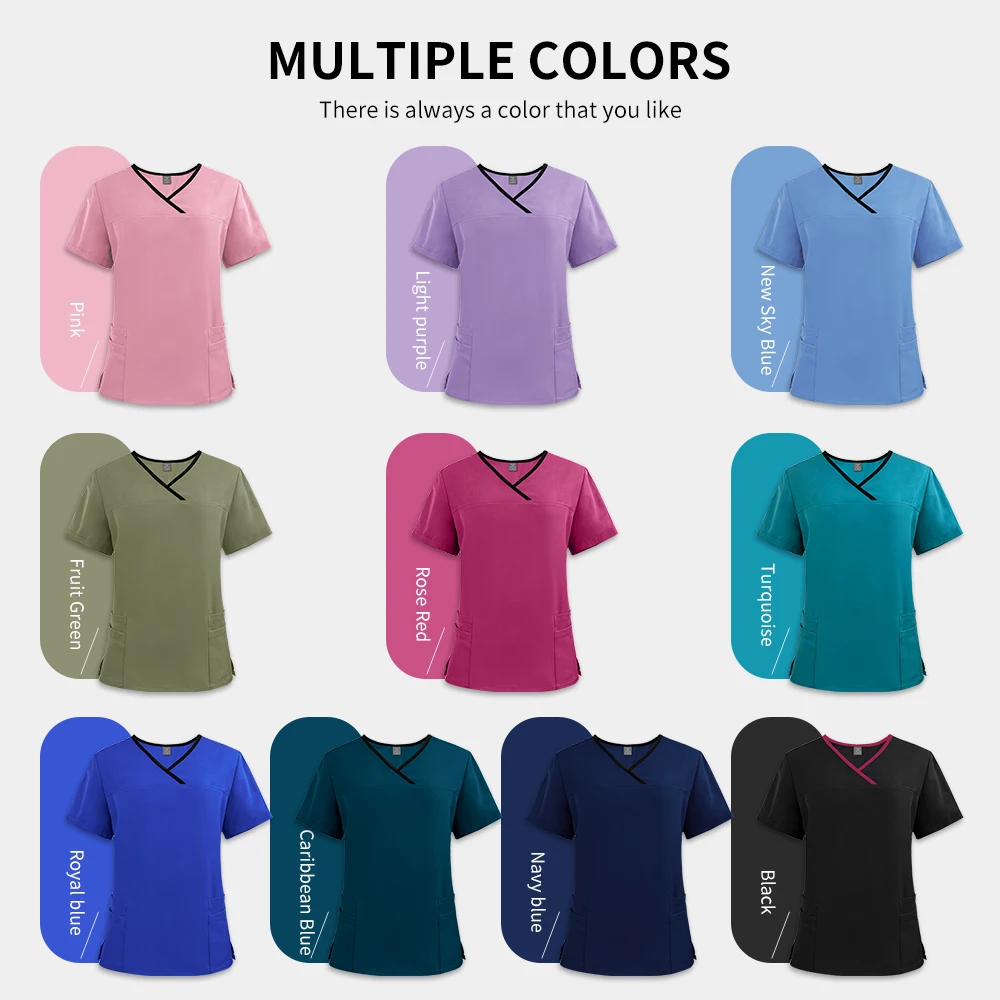 Medizinische OP-Uniformen für Damen, schnell trocknend, für die Tierpflege, Arbeitskleidung, Arzt-Peeling-Sets, kurzärmelig, elastisches Oberteil, Hosen-Set, Krankenschwester-Peeling