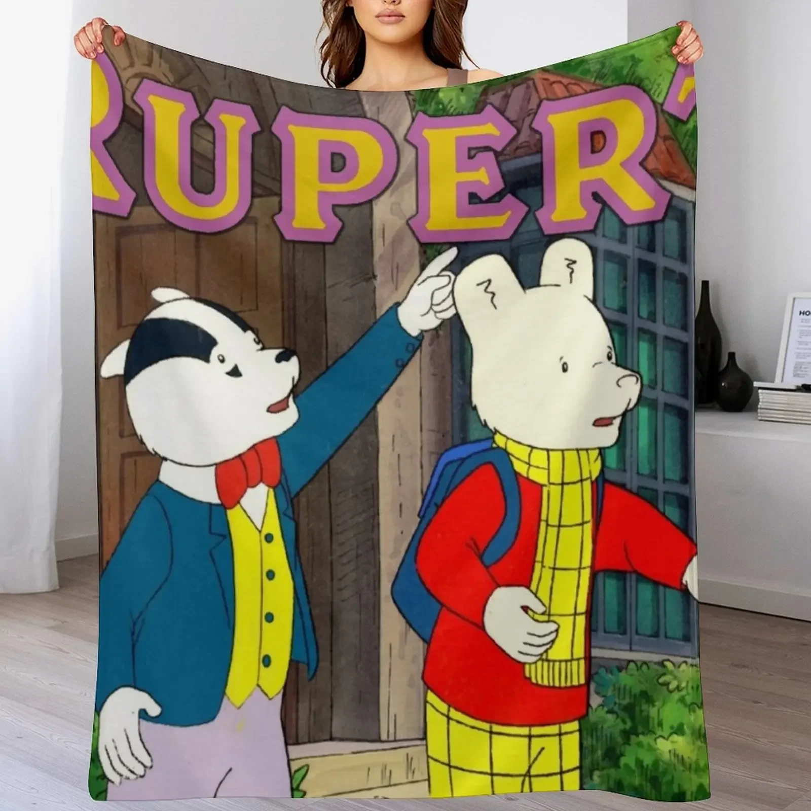 Rupert - 1990s Retro Children's TV Throw Blanket For Decorative Sofa Soft Plush Plaid Blankets