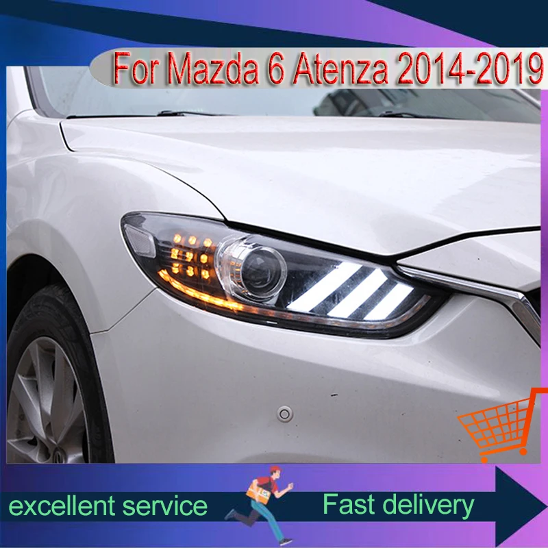 تصفيف السيارة لمازدا 6 Atenza Mazda6 ترقية 2014-2019 رئيس ضوء عالية منخفضة شعاع ترقية DRL LED الملاك العين العارض ملحق