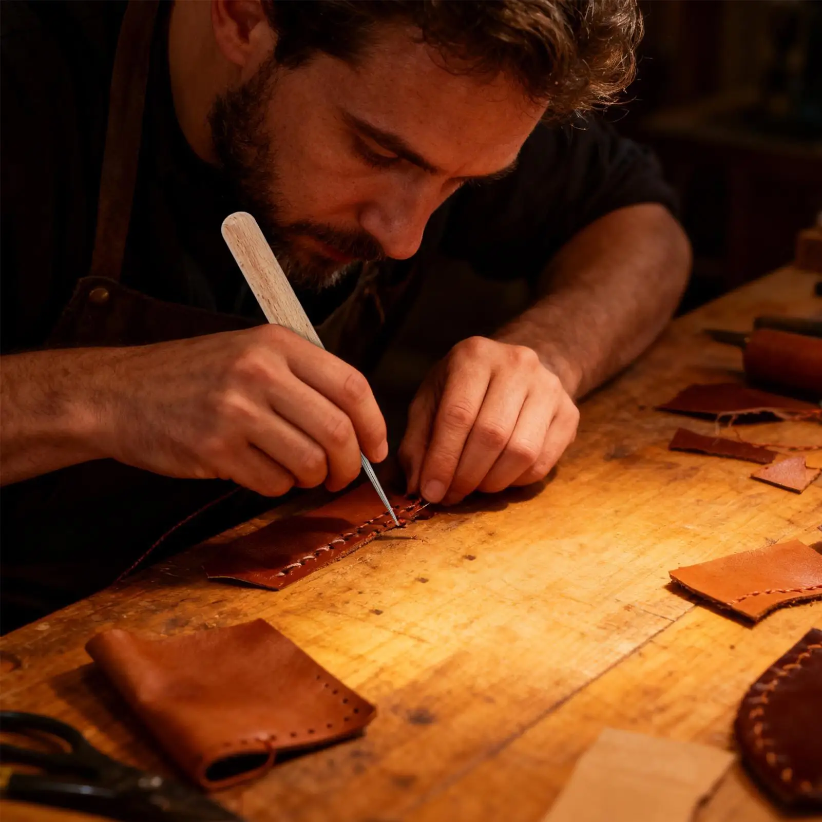 Herramienta de punzón para coser mango de madera aguja de acero inoxidable herramienta de punzonado de cuero punzón para proyectos hechos a mano principiantes aficionados mujeres
