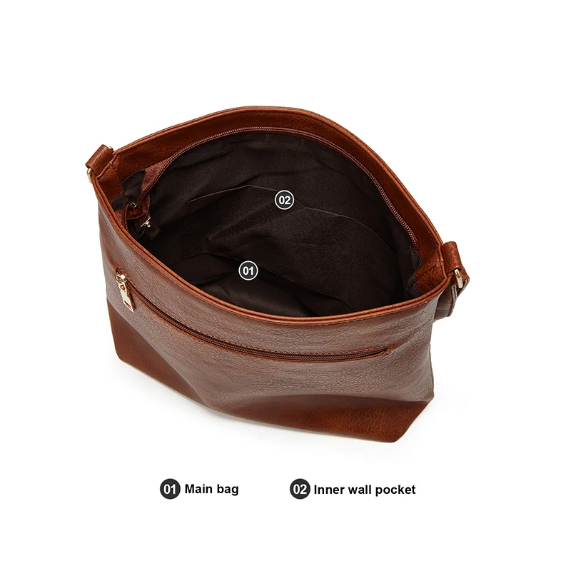 Bolsa de couro macio multi-bolso para mulheres, bolsas de ombro retrô, bolsas transversais para senhoras, bolsa lateral, nova