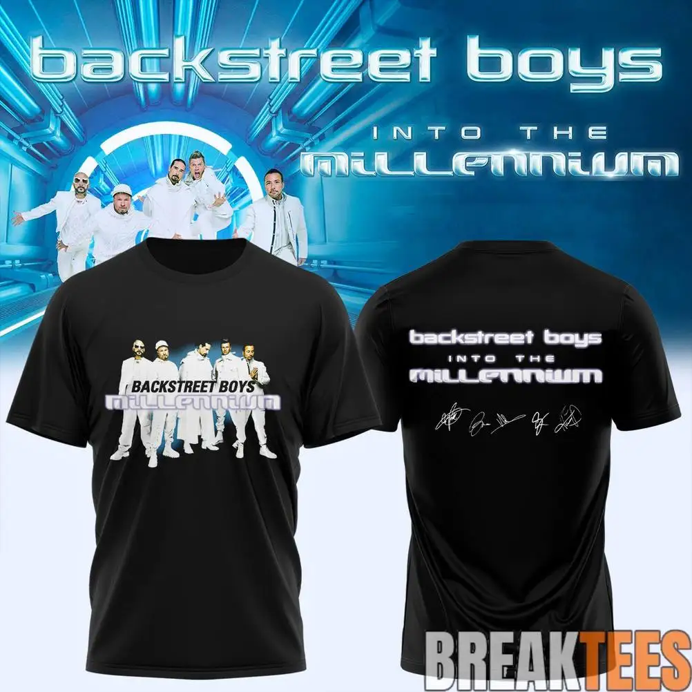Backstreet Boys Into The Millennium Tour Double Sided Print T Shirt Band Portrait Signature Graphic Pop Concert Merch Tee