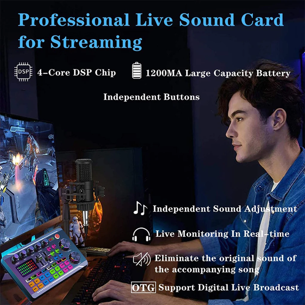 F998 Sound Card Microphone Live Broadcast Cards Computer PC Mixing Console Professional Studio Kit Accessories