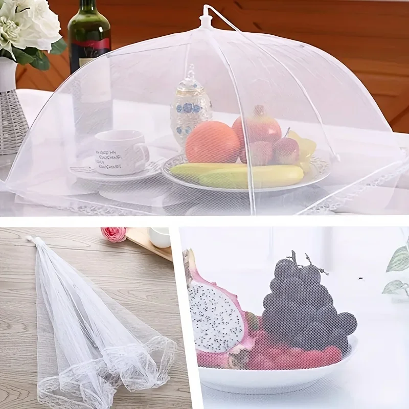 Food Mesh Cover Folding Household Kitchen Dish Umbrella Reusable Lace Protect Against Mosquitoes Fly Bug Plate Protector Food