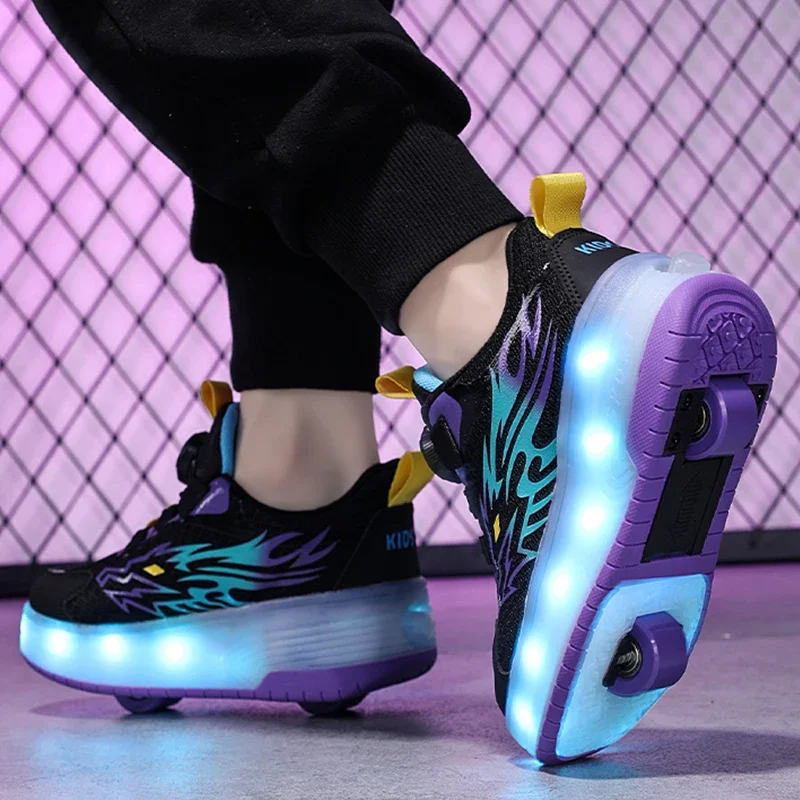 Children's Sports Shoes Outdoor Sports Roller Skates USB Charging LED Light Training Shoes 2024 New Luxury Design Kids Sneakers