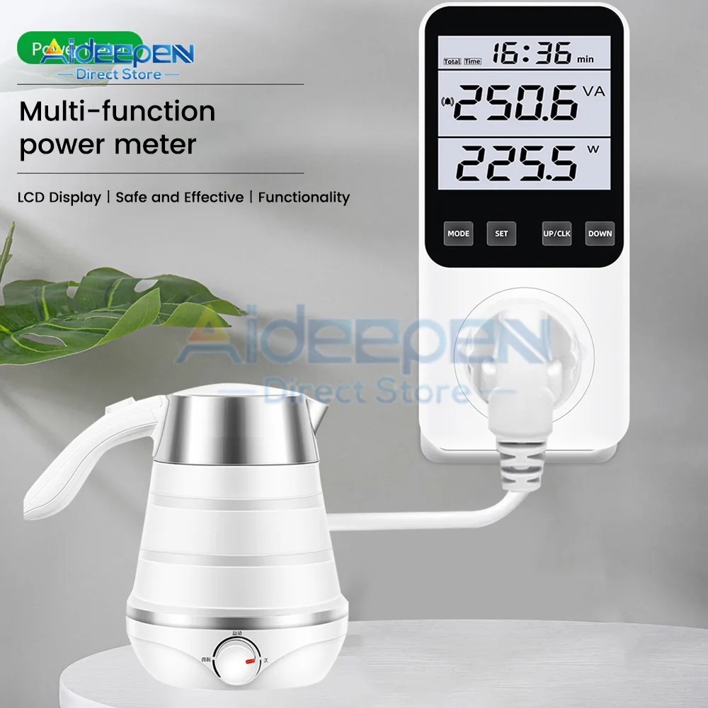 

Digital Wattmeter 230V Power Energy Meter EU Plug Socket Analyzer AC Voltmeter Ammeter Consumption Monitor Kwh And Cost Display