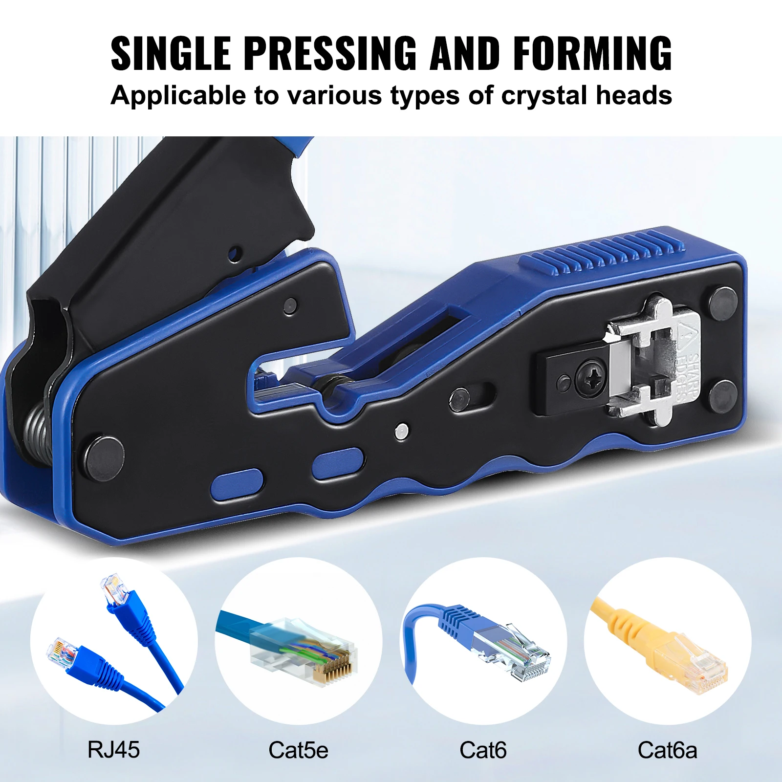 VEVOR Crimping Tool RJ45/Cat5e/Cat6/Cat6a Ethernet Crimper Crimp Pliers for 8-Pin Modular Plugs, with Mini Wire Stripper