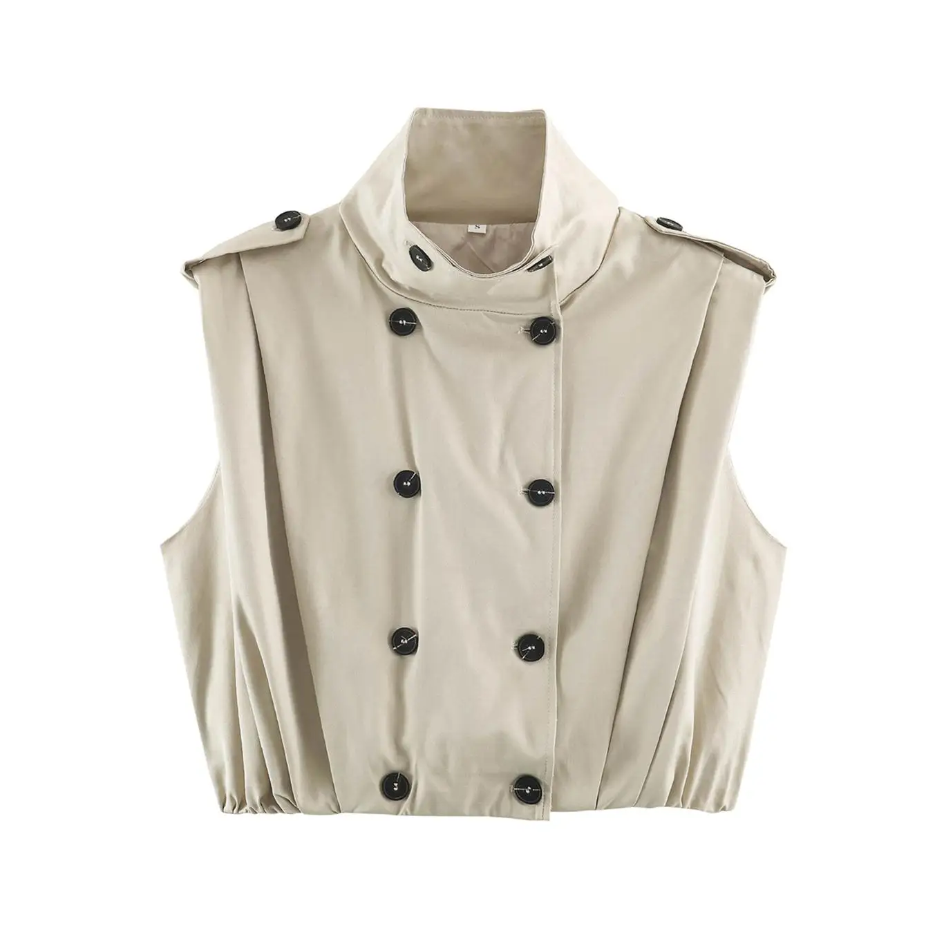 TFMLN Schicke Damenweste mit Stehkragen, doppelreihig, ärmellos, Streetwear-Trenchcoat, neue Herbstmode, plissierte Weste – Detail 2